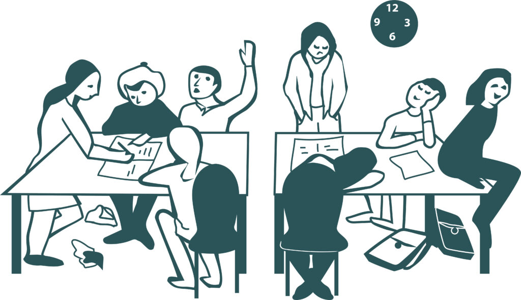 Illustration som visar elever i ett klassrum